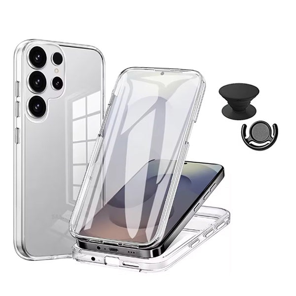 Kit Capa 360° Proteção Frente e Verso + 1 Handholder + 1 Suporte Handholder Preto GIFT4ME Para Samsung Galaxy S26 Ultra - Transparente/Preto