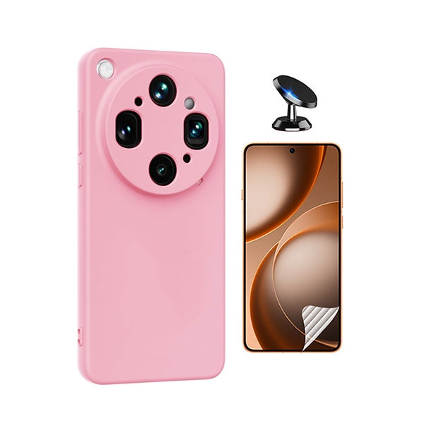 Kit Película Protectora de Hydrogel Frente + Capa Proteção Silicone + Suporte Magnético GIFT4ME Para Oppo Find X9 Ultra - Rosa