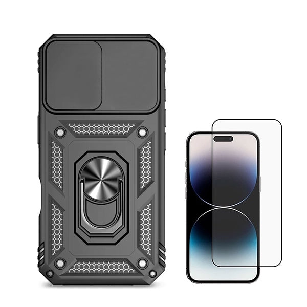 Kit Película de Vidro Temperado Gorilasglass + Capa de Proteção Militar Magnética Janela GIFT4ME Compativel Com Apple iPhone 16 - Preto