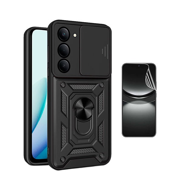 Kit Película Protectora de Hydrogel Frente + Capa de Proteção Militar Magnética Janela GIFT4ME Para Xiaomi Redmi 15 4G - Preto