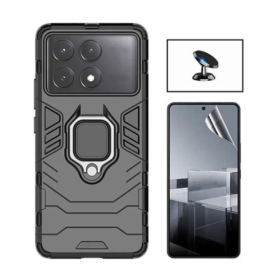 Kit Película ProtectOra de Hydrogel Frente + Capa de Proteção Militar Magnética + Suporte Magnético GIFT4ME para Xiaomi Poco X6 Pro - Preto