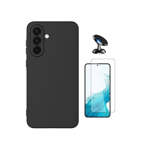 Kit Vidro Temperado Cleargorilasglass + Capa Proteção Silicone + Suporte de Carro GIFT4ME Para Samsung Galaxy A57 5G - Preto