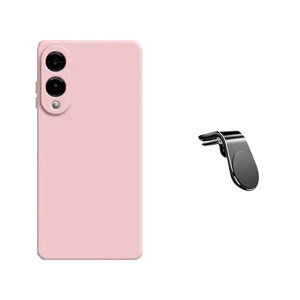 Kit Suporte de Carro Magnético L + Capa Proteção Silicone Gift4Me Para Samsung Galaxy S25 Edge - Rosa