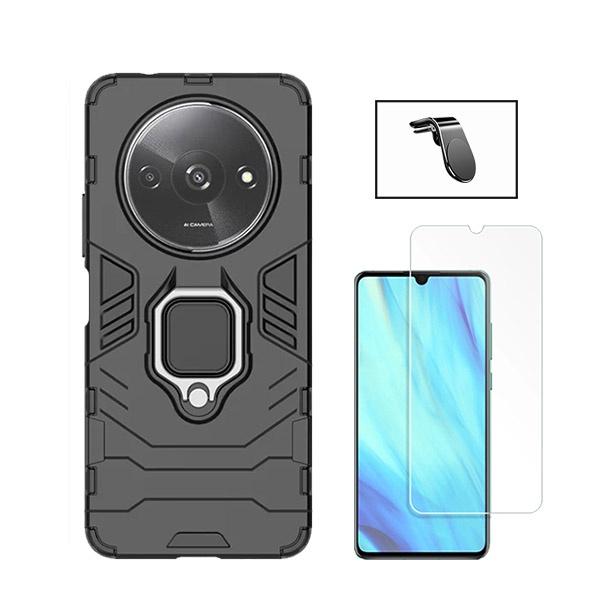 Kit Vidro Temperado ClearGOrilasGlass + Capa de Proteção Militar Magnética + Suporte Magnético L GIFT4ME para Xiaomi Redmi A3 - Preto