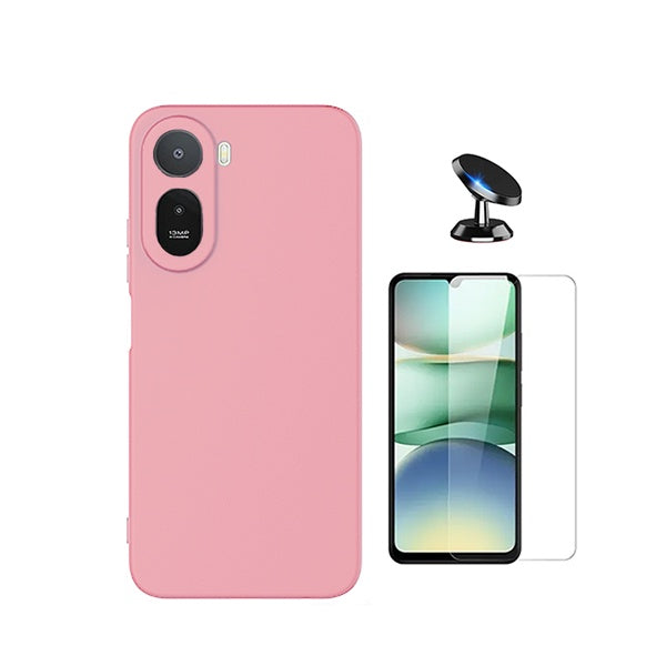 Kit Vidro Temperado Cleargorilasglass + Capa Proteção Silicone + Suporte de Carro GIFT4ME Para Xiaomi Redmi A7 Pro - Rosa