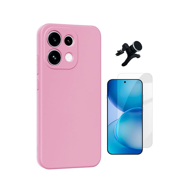 Kit Vidro Temperado Cleargorilasglass + Capa Proteção Silicone +  Suporte Reforçado de Carro GIFT4ME Para Oppo Reno16 Pro - Rosa