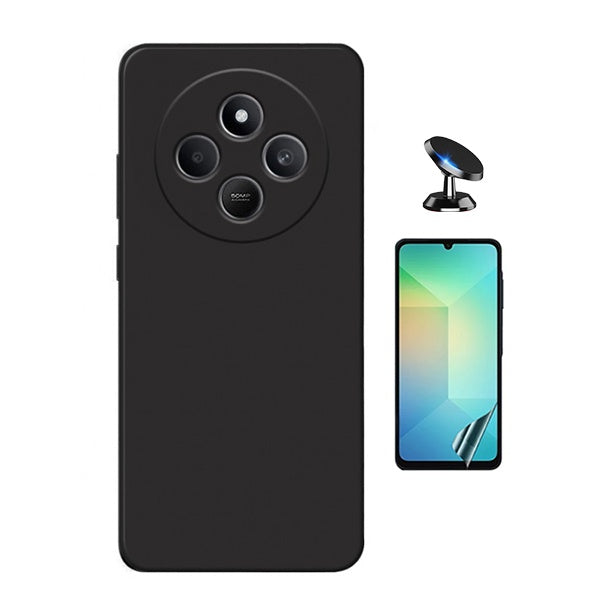 Kit Película Protectora de Hydrogel Frente + Capa Proteção Silicone + Suporte Magnético Gift4Me Para Xiaomi Poco C75 - Preto
