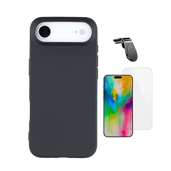 Kit Vidro Temperado Cleargorilasglass + Capa Proteção Silicone + Suporte Magnético L GIFT4ME Para Apple iPhone 17 Air - Preto