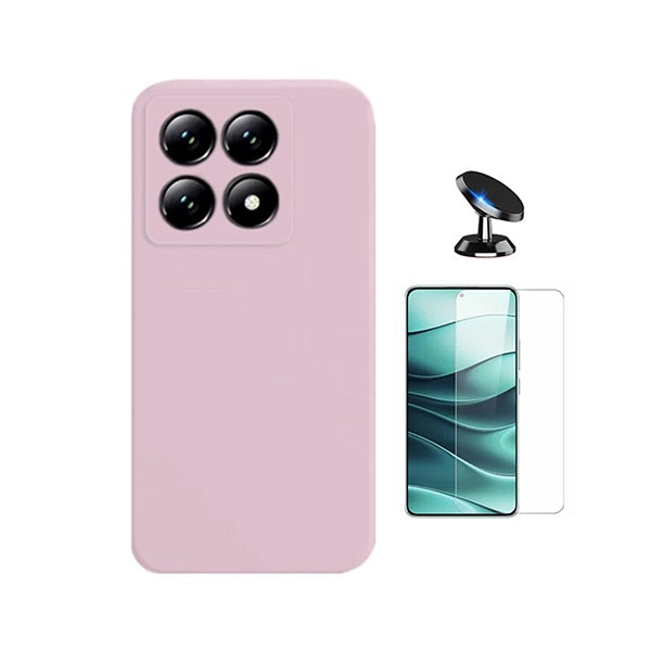 Kit Vidro Temperado Cleargorilasglass + Capa Proteção Silicone + Suporte de Carro GIFT4ME Para Xiaomi 15T 5G - Rosa