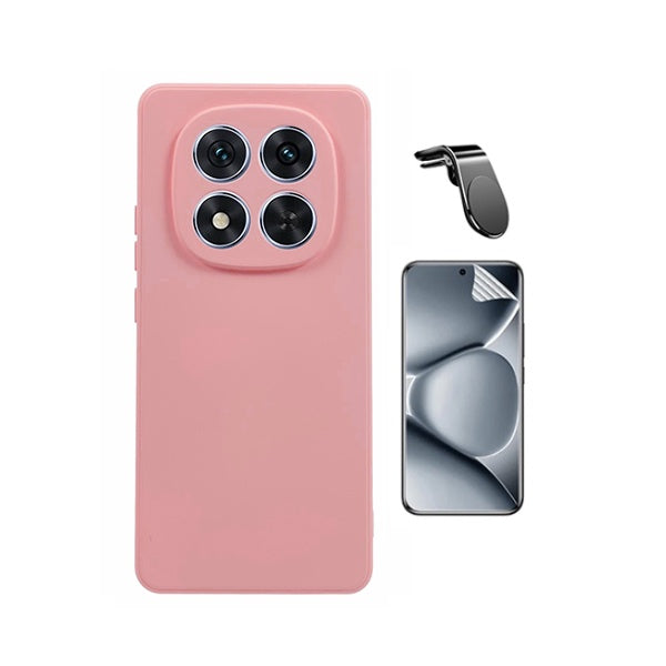 Kit Película Protectora de Hydrogel Frente + Capa Proteção Silicone + Suporte Magnético L GIFT4ME Para Xiaomi Redmi Note 15 Pro + Plus - Rosa
