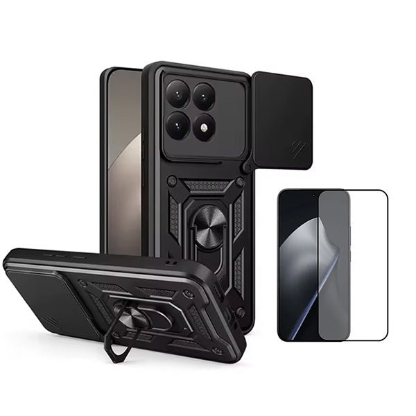Kit Película de Vidro Temperado Gorilasglass + Capa de Proteção Militar Magnética Janela GIFT4ME Para Xiaomi 15T 5G - Preto