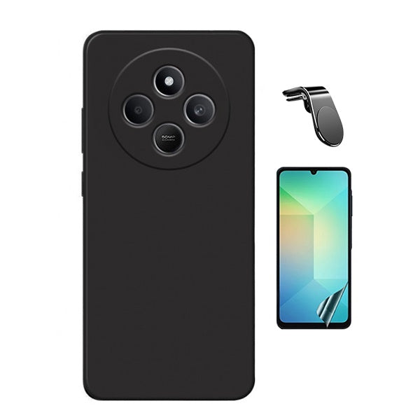Kit Película Protectora de Hydrogel Frente + Capa Proteção Silicone + Suporte Magnético L Gift4Me Para Xiaomi Redmi 14C 5G - Preto