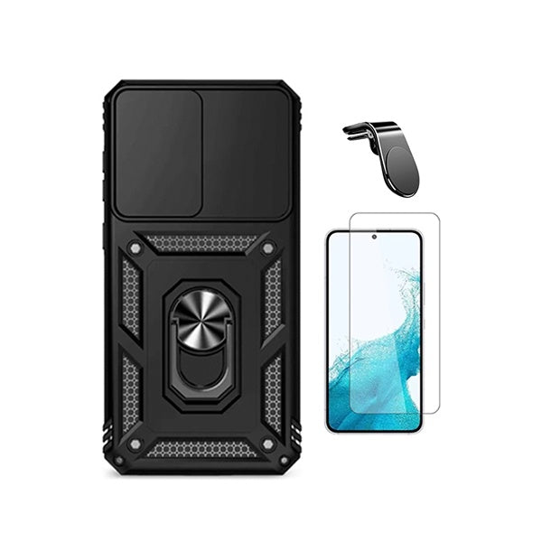 Kit Vidro Temperado Cleargorilasglass + Capa de Proteção Militar Magnética Janela + Suporte de Carro Magnético L GIFT4ME Para Samsung Galaxy A37 5G - Preto