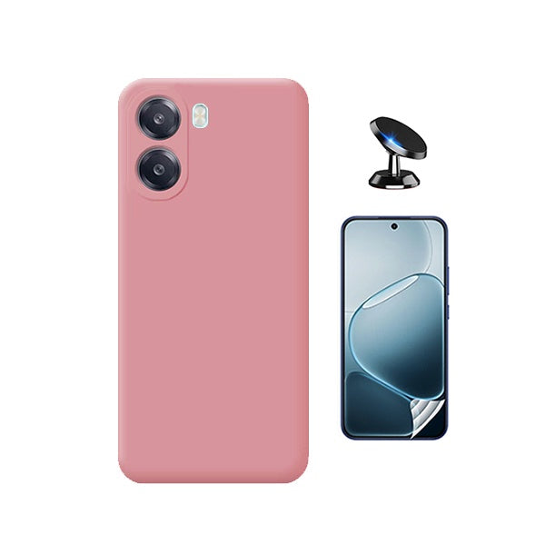 Kit Película Protectora de Hydrogel Frente + Capa Proteção Silicone + Suporte Magnético GIFT4ME Para Oppo A6x - Rosa