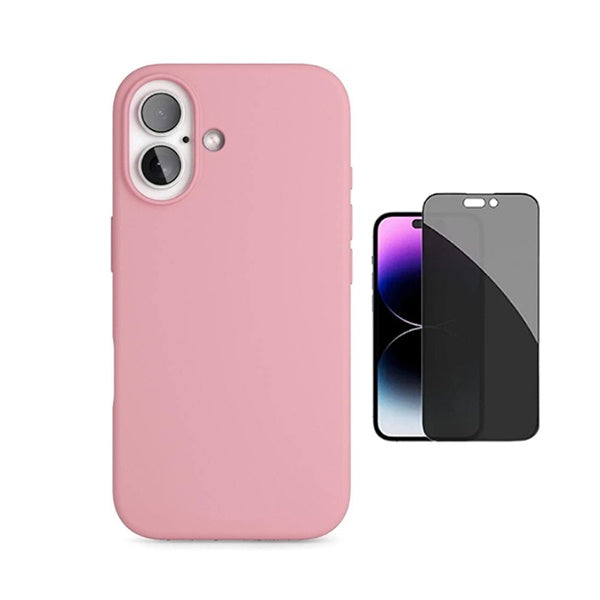 Kit Película de Vidro Temperado Privacidade + Capa Proteção Silicone GIFT4ME Para Apple iPhone 17 - Rosa