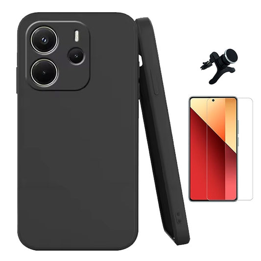 Kit Vidro Temperado Cleargorilasglass + Capa Proteção Silicone +  Suporte Reforçado de Carro GIFT4ME Para Xiaomi Redmi Note 14 5G - Preto