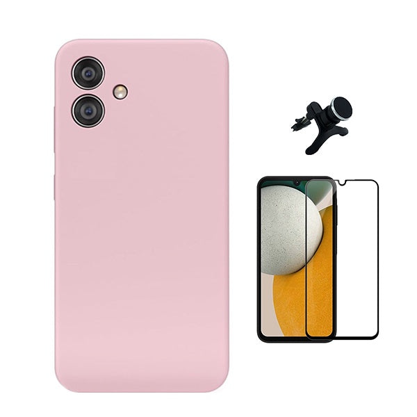 Kit Película de Vidro Temperado Gorilasglass + Capa Proteção Silicone + Suporte Reforçado de Carro Gift4Me Para Samsung Galaxy A06 - Rosa