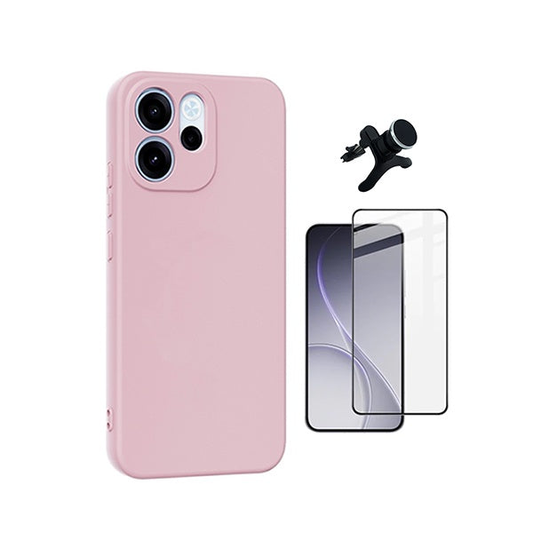 Kit Película de Vidro Temperado Gorilasglass + Capa Proteção Silicone + Suporte Reforçado de Carro GIFT4ME Para Oppo Reno15 FS - Rosa