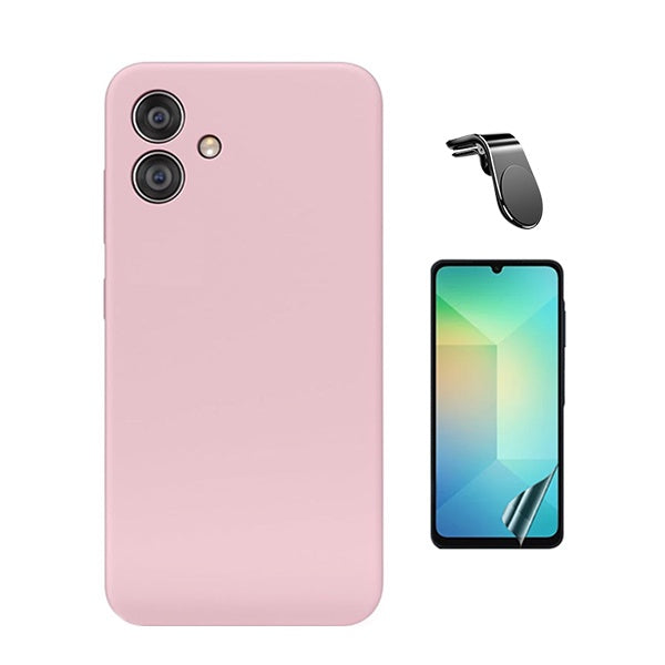 Kit Película Protectora de Hydrogel Frente + Capa Proteção Silicone + Suporte Magnético L Gift4Me Para Samsung Galaxy A06 - Rosa
