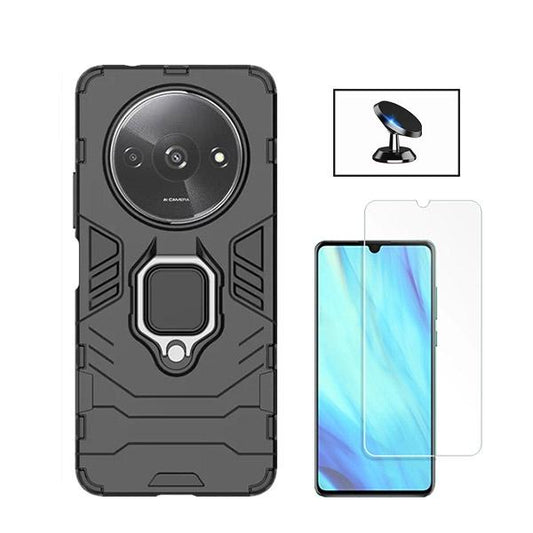 Kit Vidro Temperado ClearGOrilasGlass + Capa de Proteção Militar Magnética + Suporte Magnético GIFT4ME para Xiaomi Redmi A3 - Preto