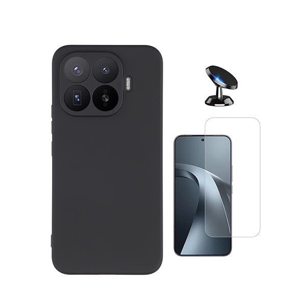 Kit Vidro Temperado Cleargorilasglass + Capa Proteção Silicone + Suporte de Carro GIFT4ME Para Xiaomi 17T 5G - Preto