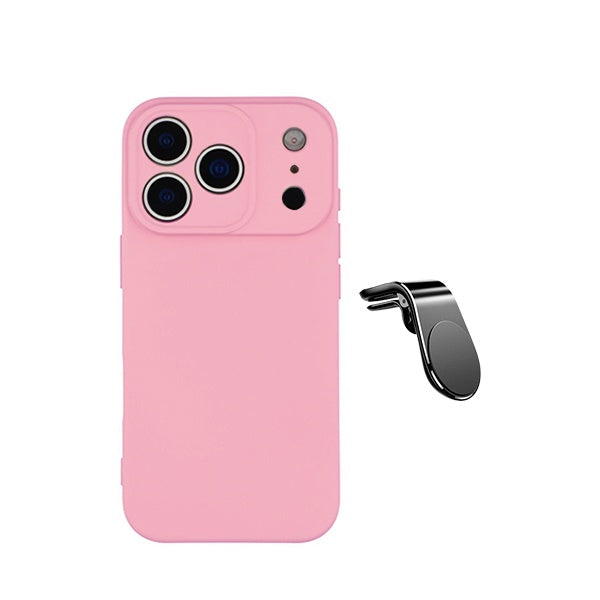 Kit Suporte de Carro Magnético L + Capa Proteção Silicone GIFT4ME Para Apple iPhone 18 Pro - Rosa