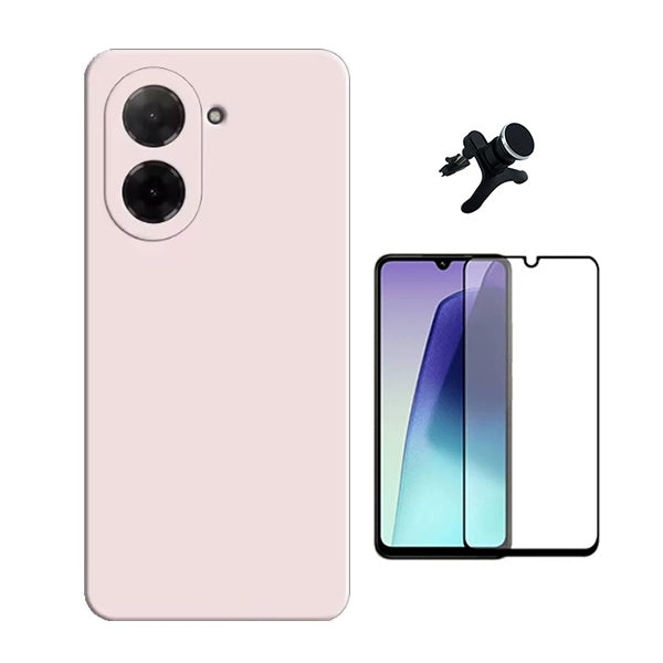 Kit Película de Vidro Temperado Gorilasglass + Capa Proteção Silicone + Suporte Reforçado de Carro GIFT4ME Para Xiaomi Redmi A5 4G - Rosa