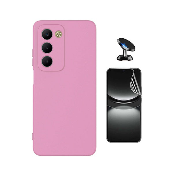 Kit Película Protectora de Hydrogel Frente + Capa Proteção Silicone + Suporte Magnético GIFT4ME Para Xiaomi Redmi 15 - Rosa
