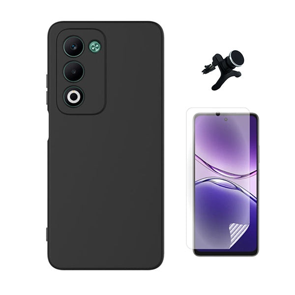 Kit Película Protectora de Hydrogel Frente + Capa Proteção Silicone + Suporte Reforçado de Carro GIFT4ME Para Oppo A5 4G - Preto