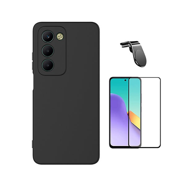 Kit Película de Vidro Temperado Gorilasglass + Capa Proteção Silicone + Suporte Magnético L GIFT4ME Para Xiaomi Redmi 15 - Preto