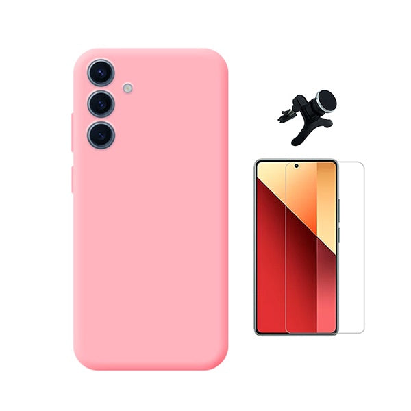 Kit Vidro Temperado Cleargorilasglass + Capa Proteção Silicone +  Suporte Reforçado de Carro GIFT4ME Para Samsung Galaxy S25 FE - Rosa