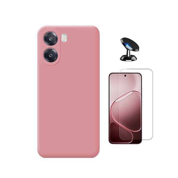 Kit Vidro Temperado Cleargorilasglass + Capa Proteção Silicone + Suporte de Carro GIFT4ME Para Oppo A6x - Rosa