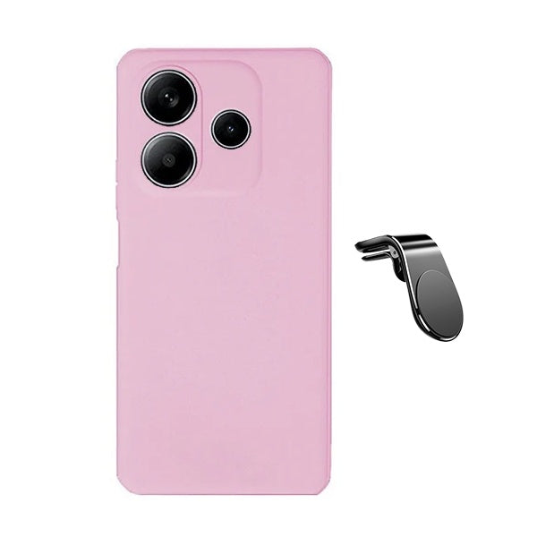 Kit Suporte de Carro Magnético L + Capa Proteção Silicone Gift4Me Para Xiaomi Redmi Note 14 4G - Rosa