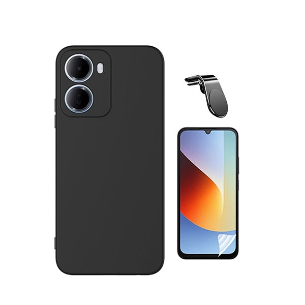 Kit Película Protectora de Hydrogel Frente + Capa Proteção Silicone + Suporte Magnético L GIFT4ME Para Xiaomi Redmi 15a 5G - Preto