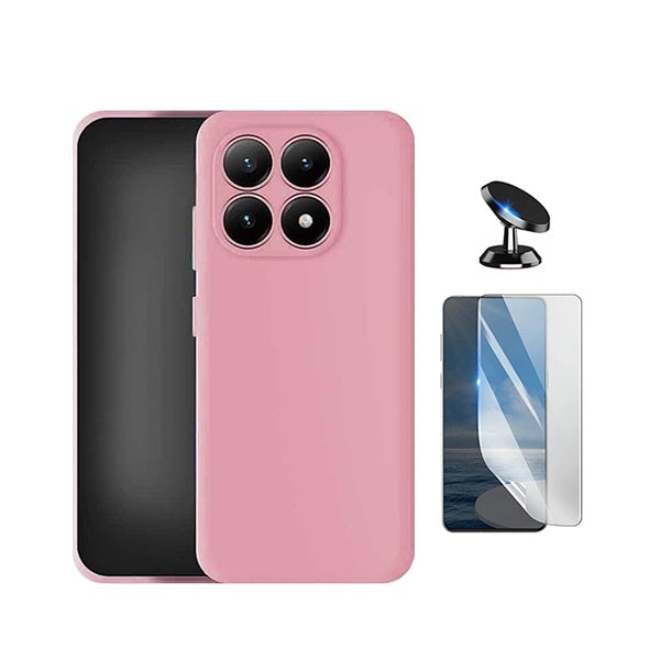 Kit Película Protectora de Hydrogel Frente + Capa Proteção Silicone + Suporte Magnético GIFT4ME Para Xiaomi 17 5G - Rosa