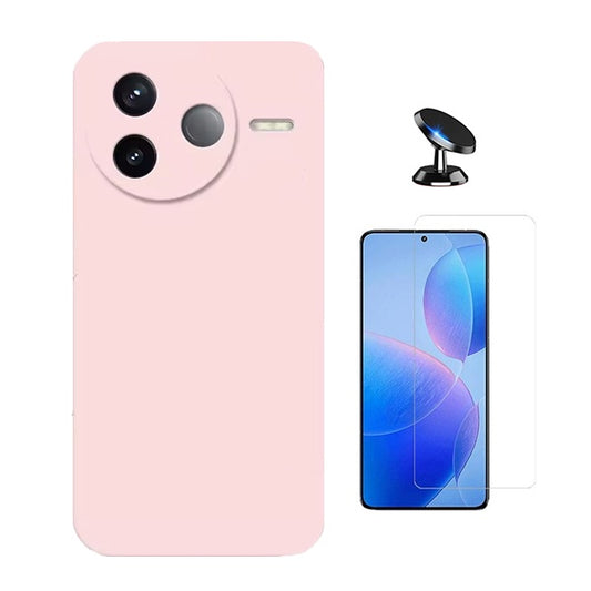 Kit Vidro Temperado Cleargorilasglass + Capa Proteção Silicone + Suporte de Carro GIFT4ME Para Xiaomi Poco F7 Ultra - Rosa