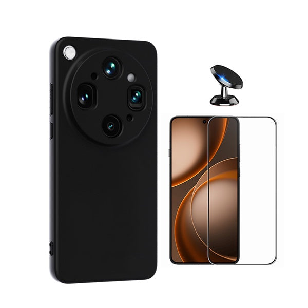 Kit Película de Vidro Temperado Gorilasglass + Capa Proteção Silicone + Suporte Magnético GIFT4ME Para Oppo Find X9 Ultra - Preto