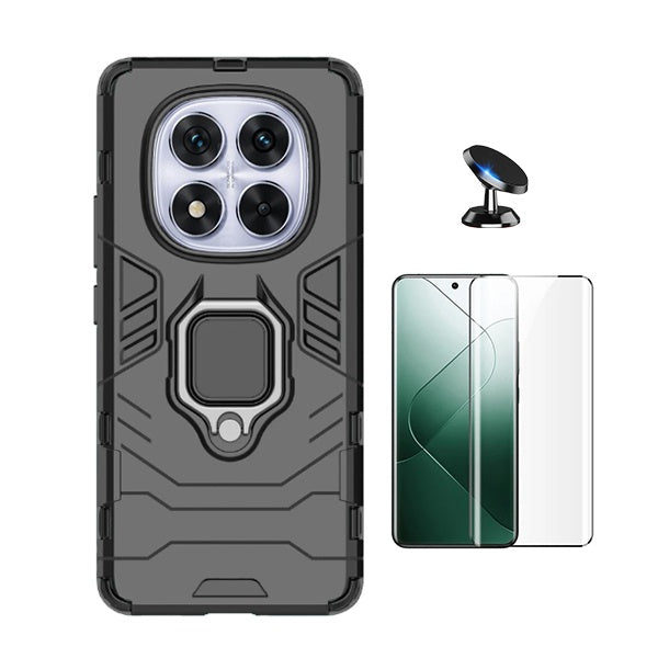 Kit Película de Vidro Temperado Gorilasglass + Capa de Proteção Militar Magnética + Suporte Magnético Gift4Me Para Xiaomi Redmi Note 14 Pro - Preto
