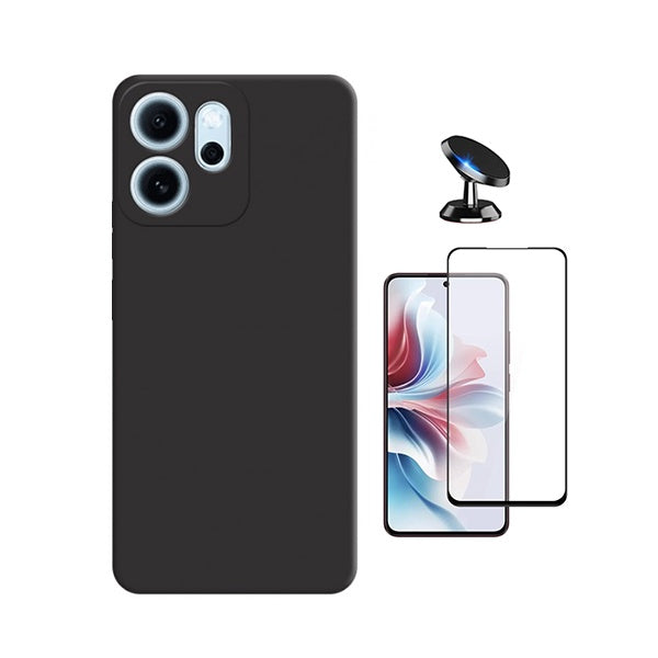 Kit Película de Vidro Temperado Gorilasglass + Capa Proteção Silicone + Suporte Magnético GIFT4ME Para Oppo Reno14 FS 5G - Preto