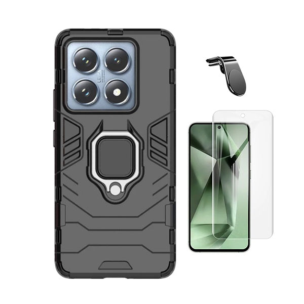 Kit Película Protectora de Hydrogel Frente + Capa de Proteção Militar Magnética + Suporte de Carro Magnético L Gift4Me Para Xiaomi 14T Pro - Preto