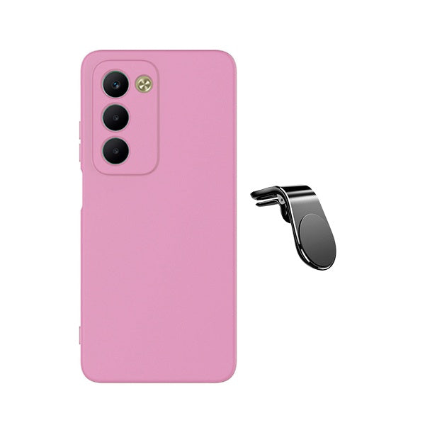 Kit Suporte de Carro Magnético L + Capa Proteção Silicone GIFT4ME Para Xiaomi Redmi 15 5G - Rosa