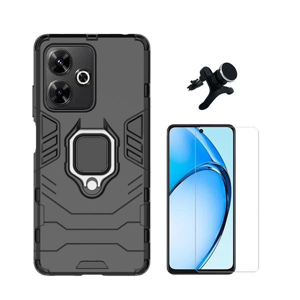 Kit Vidro Temperado Cleargorilasglass + Capa de Proteção Militar Magnética + Suporte Magnético Com Pernas GIFT4ME Compativel Com Xiaomi Redmi 13 - Preto