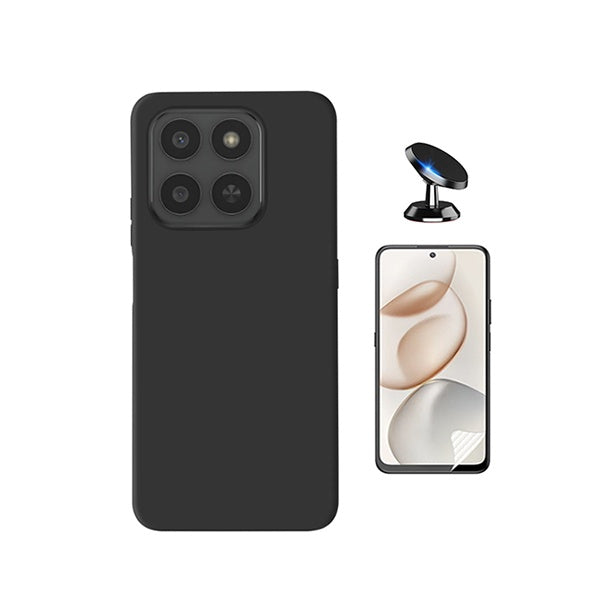 Kit Película Protectora de Hydrogel Frente + Capa Proteção Silicone + Suporte Magnético GIFT4ME Para Honor 400 Smart - Preto
