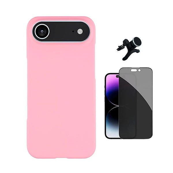 Kit Película de Vidro Temperado Privacidade + Capa Proteção Silicone + Suporte Reforçado de Carro  GIFT4ME Para Apple iPhone 17 Air - Rosa