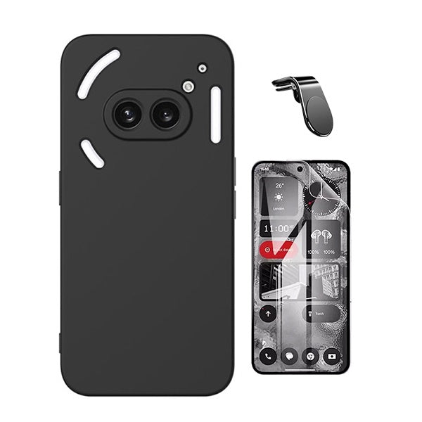 Kit Película Protectora de Hydrogel Frente + Capa Proteção Silicone + Suporte Magnético L Gift4Me Para Nothing Phone 2A Plus - Preto