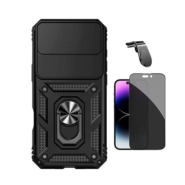 Kit Película de Vidro Temperado Privacidade + Capa de Proteção Militar Magnética Janela + Suporte de Carro Magnético L GIFT4ME Para Apple iPhone 17 Air - Preto