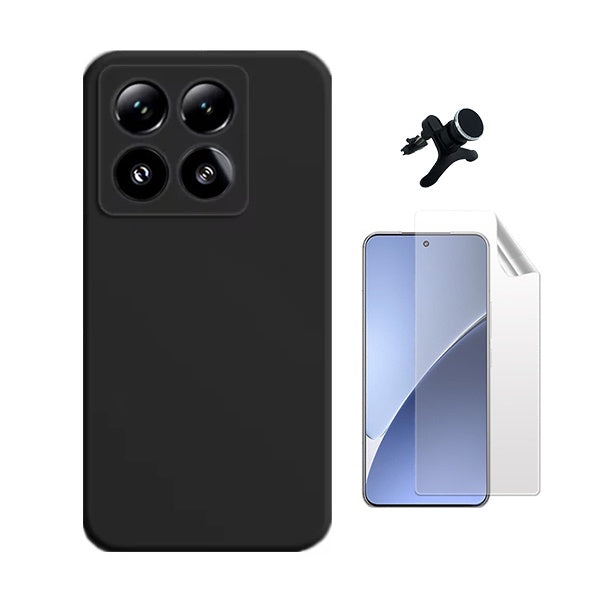 Kit Película Protectora de Hydrogel Frente + Capa Proteção Silicone + Suporte Reforçado de Carro Gift4Me Para Xiaomi 15 Pro - Preto