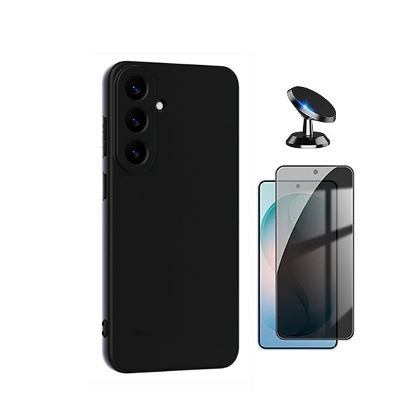 Kit Película de Vidro Temperado Privacidade + Capa Proteção Silicone + Suporte Magnético GIFT4ME Para Samsung Galaxy S26 FE - Preto