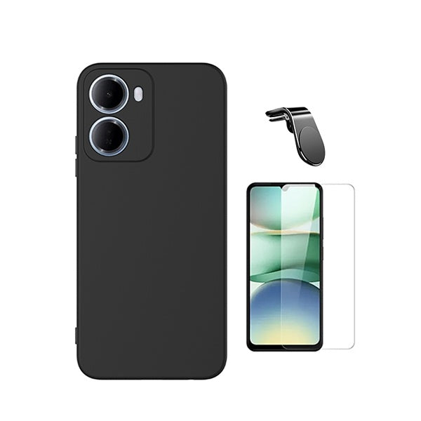 Kit Vidro Temperado Cleargorilasglass + Capa Proteção Silicone + Suporte Magnético L GIFT4ME Para Xiaomi Redmi 15a - Preto