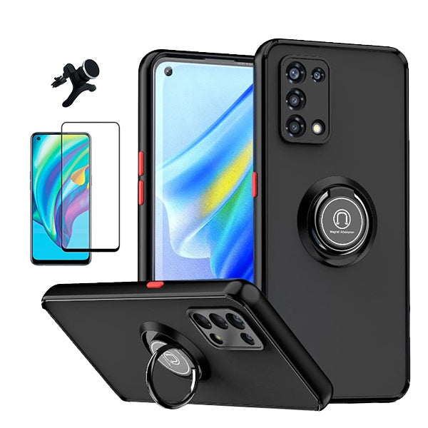 Kit Capa Anti-Impacto Clear com Anel + Vidro Temperado Gorilaglass + Suporte Magnético GIFT4ME Para Oppo A93s 5G - Transparente/Preto
